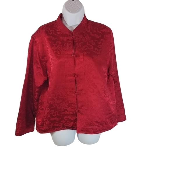 Chicos red silk chinese oriental kimono jacket - Picture 1 of 10